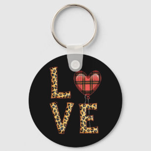 Cute Love Plaid Heart Leopard Valentine's Day Wome Keychain