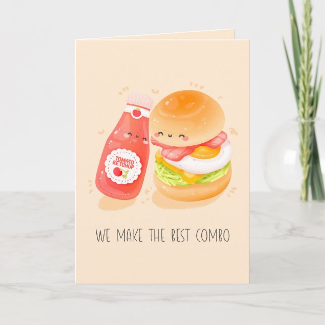 Cute Love pun greeting card, hamburger, food Thank You Card (Front)