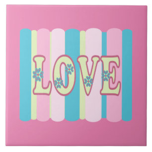 Cute Love Quote Pastel Pink Yellow Blue Design Tile