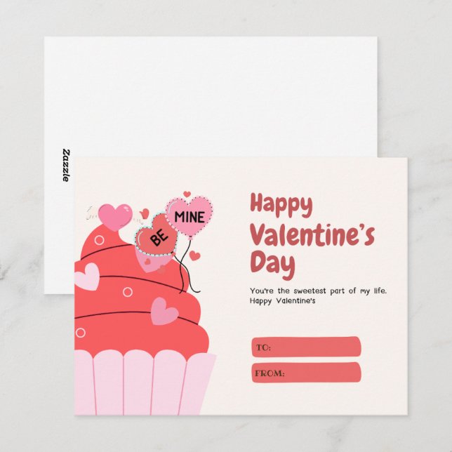 Cute Love Red Hearts Romantic Kids Class Valentine Holiday Card (Front/Back)