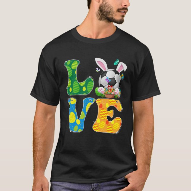 Cute Love Soccer Ball With Bunny Ears Easter Day B T-Shirt (Front)