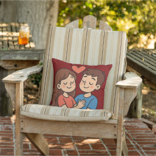 Cute Love Sticker Cartoon Couple in Love Outdoor Pillow