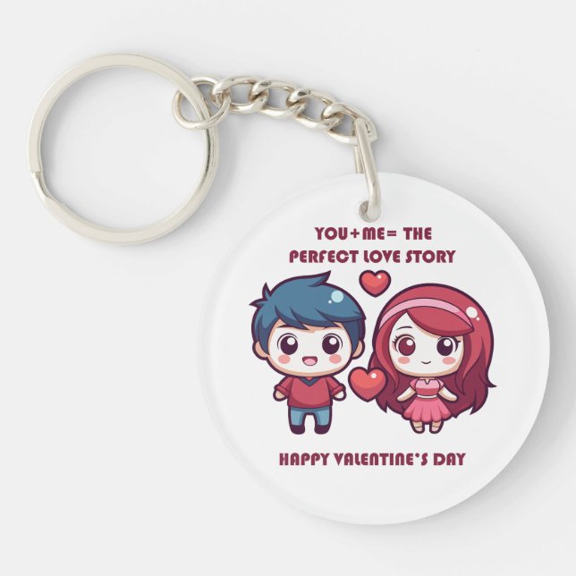 Cute Love Story for Valentine's Keychain (Front)