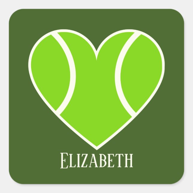 cute love tennis heart add name square sticker (Front)