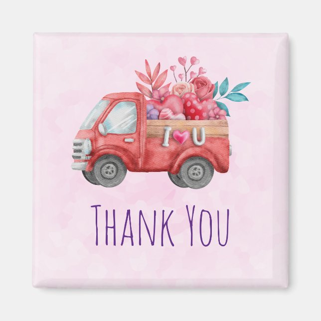 Cute Love Truck with Cargo Watercolor Thank You Magnet (Front)