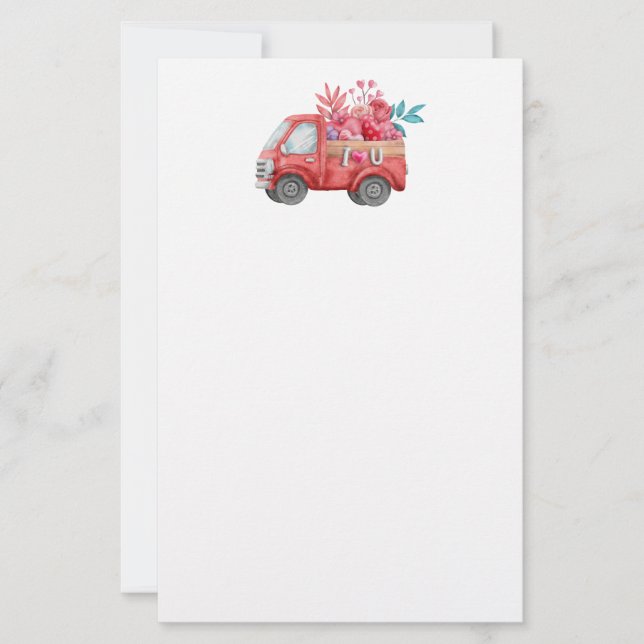 Cute Love Truck with Heart Cargo Watercolor (Front)