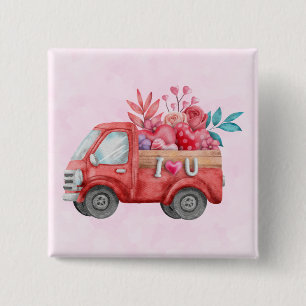 Cute Love Truck with Heart Cargo Watercolor 2 Inch Square Button