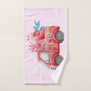 Cute Love Truck with Heart Cargo Watercolor Bath Towel Set