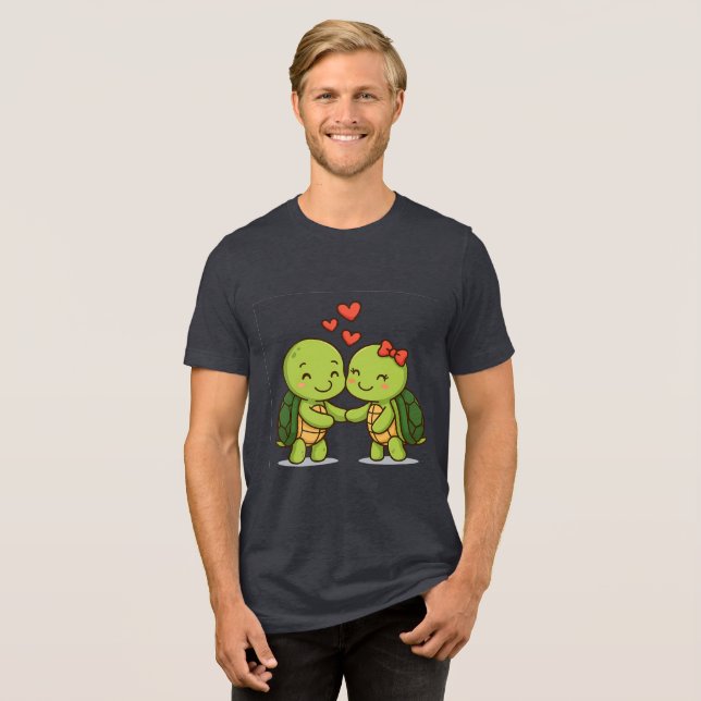 Cute Love Turtles | Adorable Cartoon Couple  Tri-Blend Shirt (Front Full)