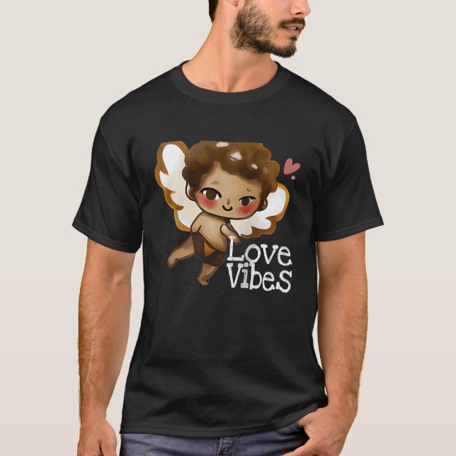 Cute Love Vibes Black Brown Angel Inspirational  W T-Shirt (Front)