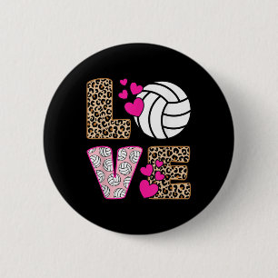 Cute Love Volleyball Leopard Print Women Ladies Vo 2 Inch Round Button