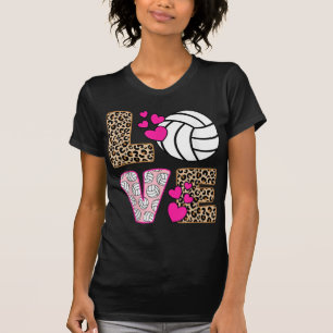 Cute Love Volleyball Leopard Print Women Ladies Vo T-Shirt