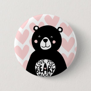 Cute Love you Beary Much Bear Pink Heart 2 Inch Round Button