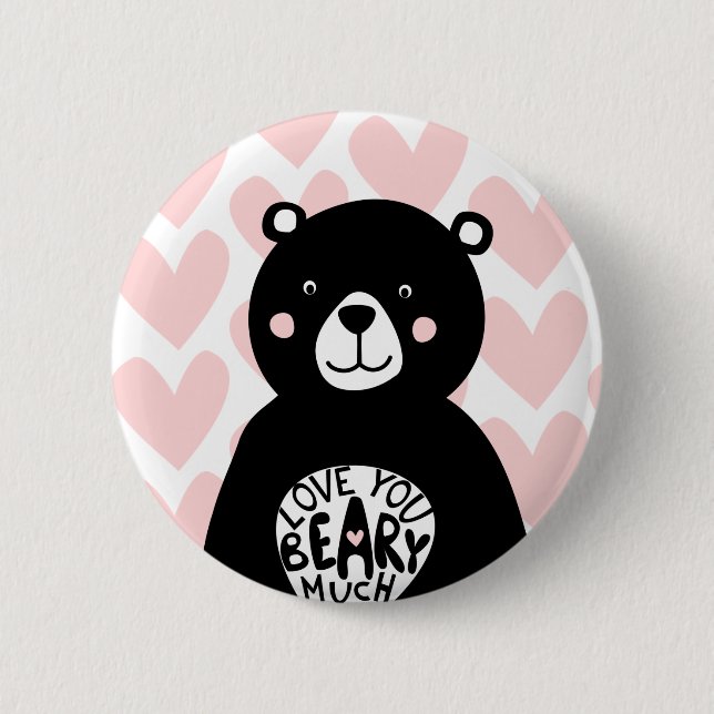 Cute Love you Beary Much Bear Pink Heart 2 Inch Round Button (Front)