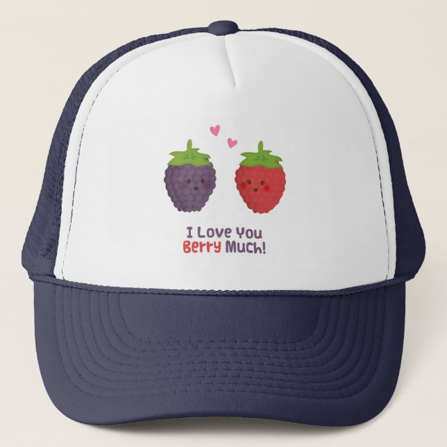 Cute Love You Berry Much Pun Humour Trucker Hat (Front)