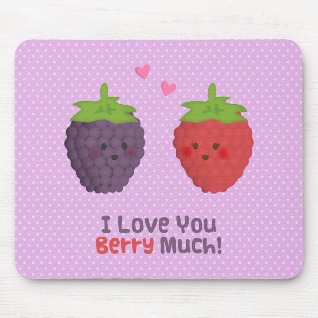 Cute Love You Berry Much Romantic Pun Mouse Pad (Front)