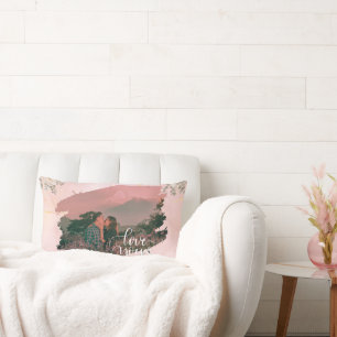 Cute Love You Custom Photo For Couple Pink Floral  Lumbar Pillow