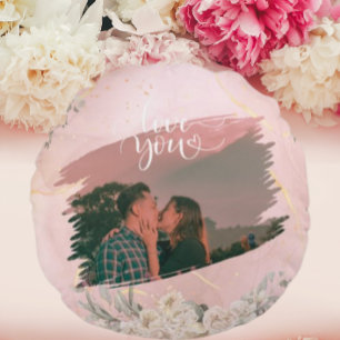 Cute Love You Custom Photo For Couple Pink Floral Round Pillow