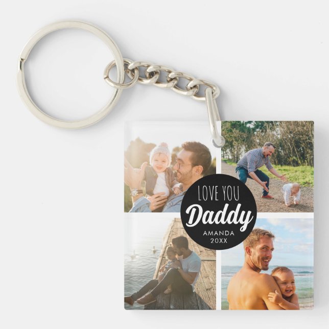 Cute Love You 'Daddy' Custom Photo Collage  Keychain (Front)