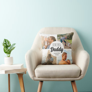 Cute Love You 'Daddy' Custom Photo Collage Throw Pillow