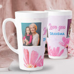 Cute Love you Grandma Pink Flowers 2 Photos Latte Mug<br><div class="desc">Cute Love you Grandma Pink Flowers 2 Photos Latte Mug. Pink flowers on a blush pink background and 2 photos. Create a personalized mug for a grandmother for Mother`s Day,  birthday or Christmas and add your photos.</div>