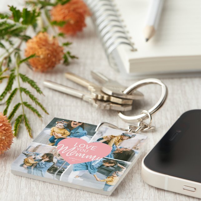 Cute Love You 'Mommy' Custom Photo Collage Heart Keychain (Front Right)