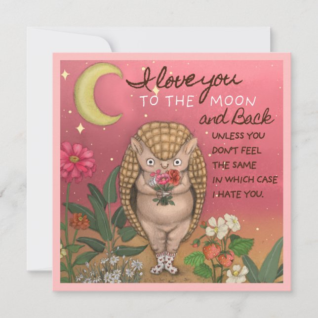 Cute Love You to the Moon Armadillo Anniversary Holiday Card (Front)