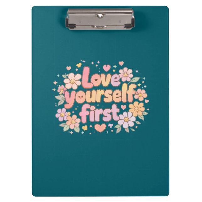 Cute Love Yourself Floral Quote Design | Gift Bag Clipboard (Front)