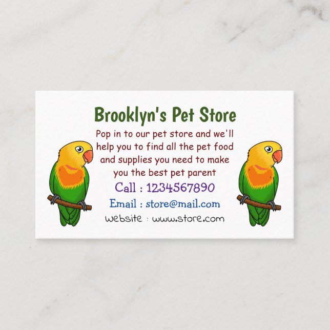 Cute lovebird cartoon parrot business card (Front)