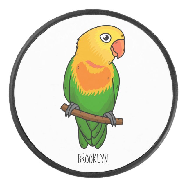 Cute lovebird cartoon parrot hockey puck (Front)