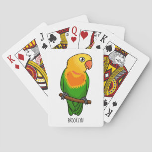 Cute lovebird cartoon parrot playing cards