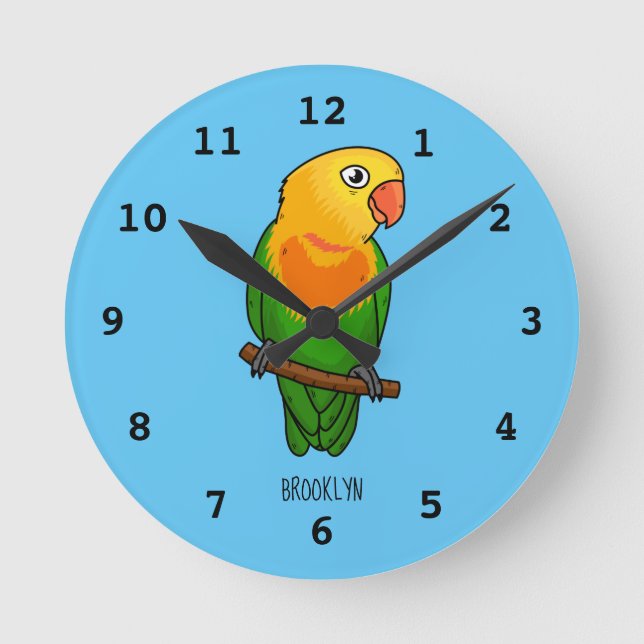 Cute lovebird cartoon parrot round clock (Front)