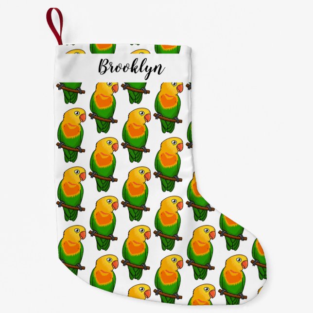 Cute lovebird cartoon parrot small christmas stocking (Front)