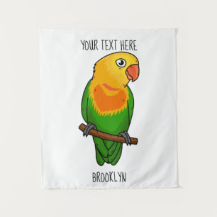 Cute lovebird cartoon parrot tapestry