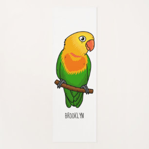 Cute lovebird cartoon parrot yoga mat