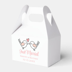 Cute Lovebird Pink Love Birds Just Married Wedding Favor Box