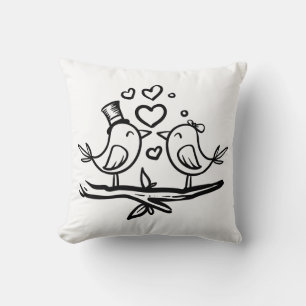 Cute Lovebirds Black White Wedding Birds Throw Pillow