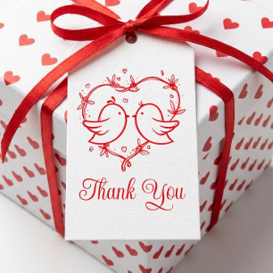 Cute Lovebirds Boho Red Heart Thank You Wedding Gift Tags