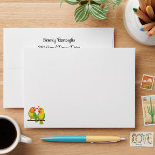 Cute Lovebirds Green Yellow Wedding Love Birds Envelope