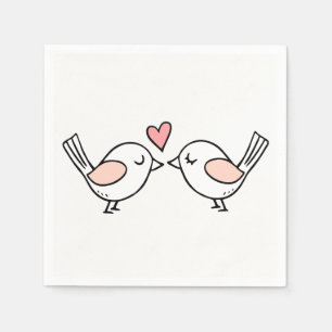Cute Lovebirds Pink White Love Birds Wedding Napkin