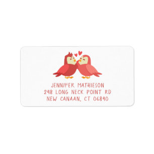 Cute Lovebirds Red Burgundy Wedding Bridal Shower Label