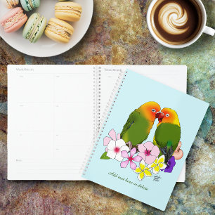 Cute Lovebirds Tropical Flowers Romantic Bird Planner
