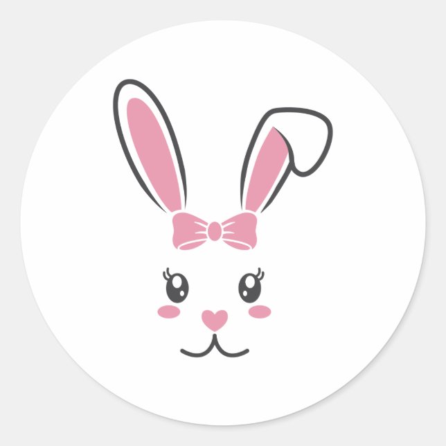 Cute Lovely Easter Bunny Ears Face Happy Easter  Classic Round Sticker (Front)