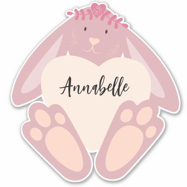 Cute Lovely Girly Pink Bunny With Heart Flowers (Front)
