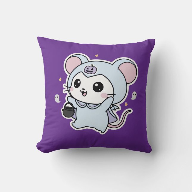 Cute lovely little mouse ready for Halloween  Throw Pillow (Front)