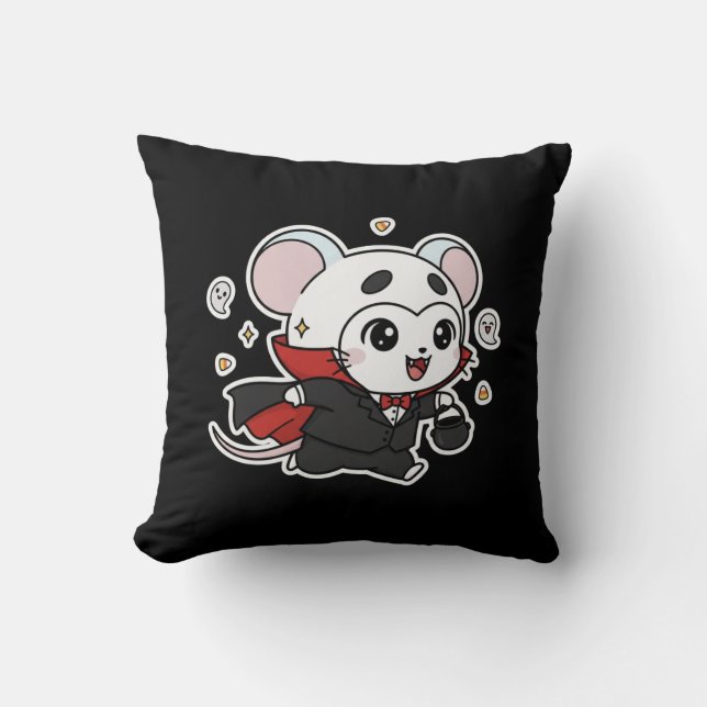 Cute lovely little mouse ready for Halloween  Throw Pillow (Front)