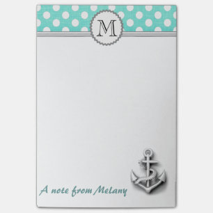 Cute lovely nautical anchor polka dots monogram post-it notes