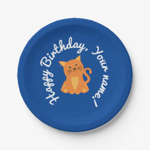 Cute Lovely Orange Kitten Customizable Name Paper Plate