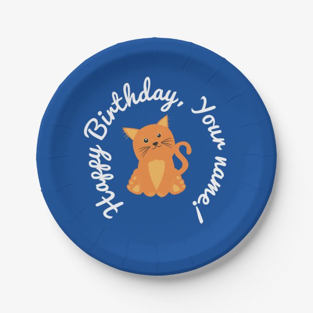 Cute Lovely Orange Kitten Customizable Name Paper Plate (Front)
