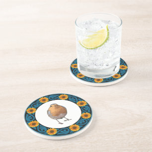 Cute lovely Robin bird Redbreast sunflower Coaster